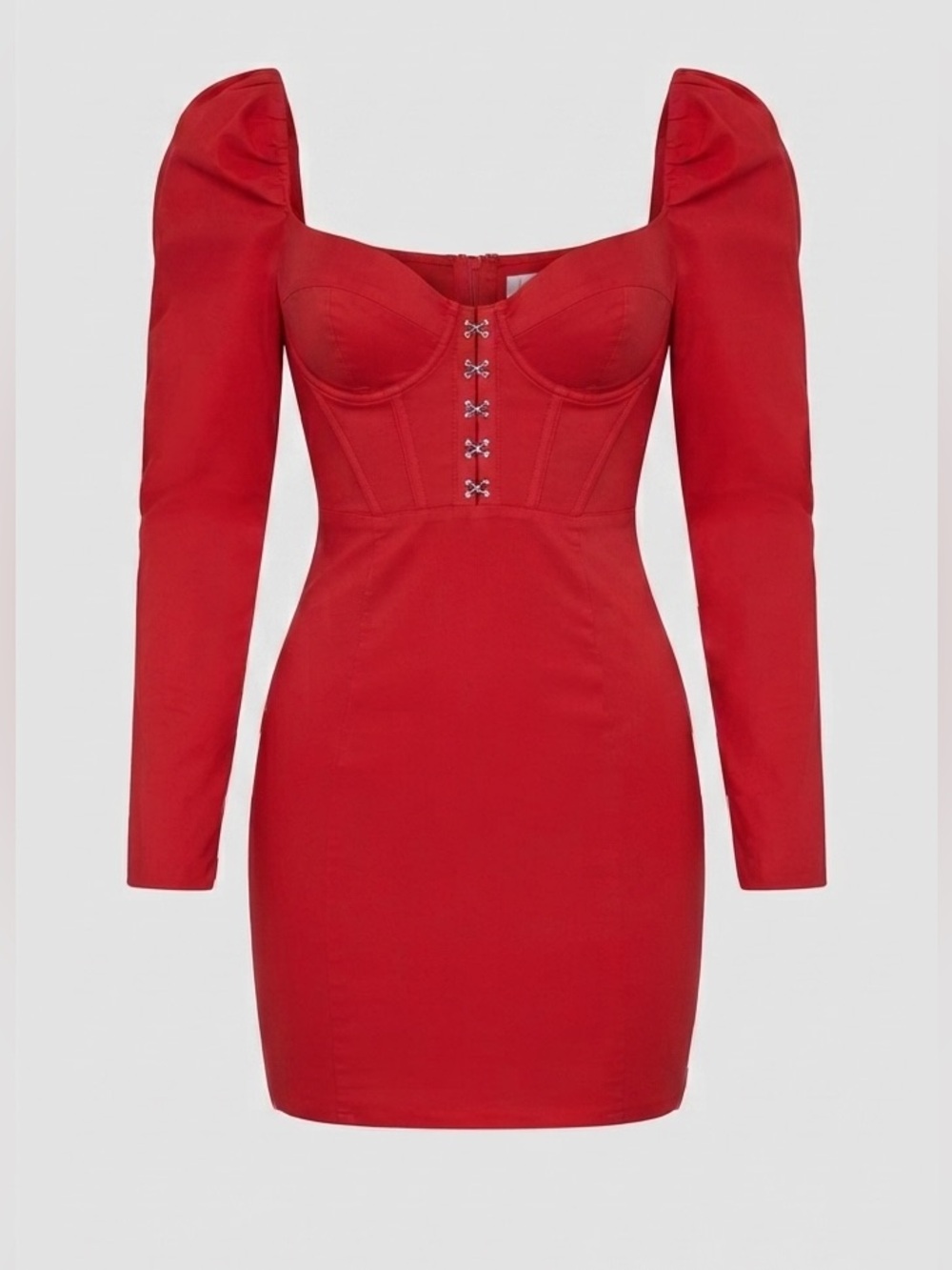 Oh Polly Red Long Sleeve Corset Mini Dress - Structured Bodycon - Size US 6